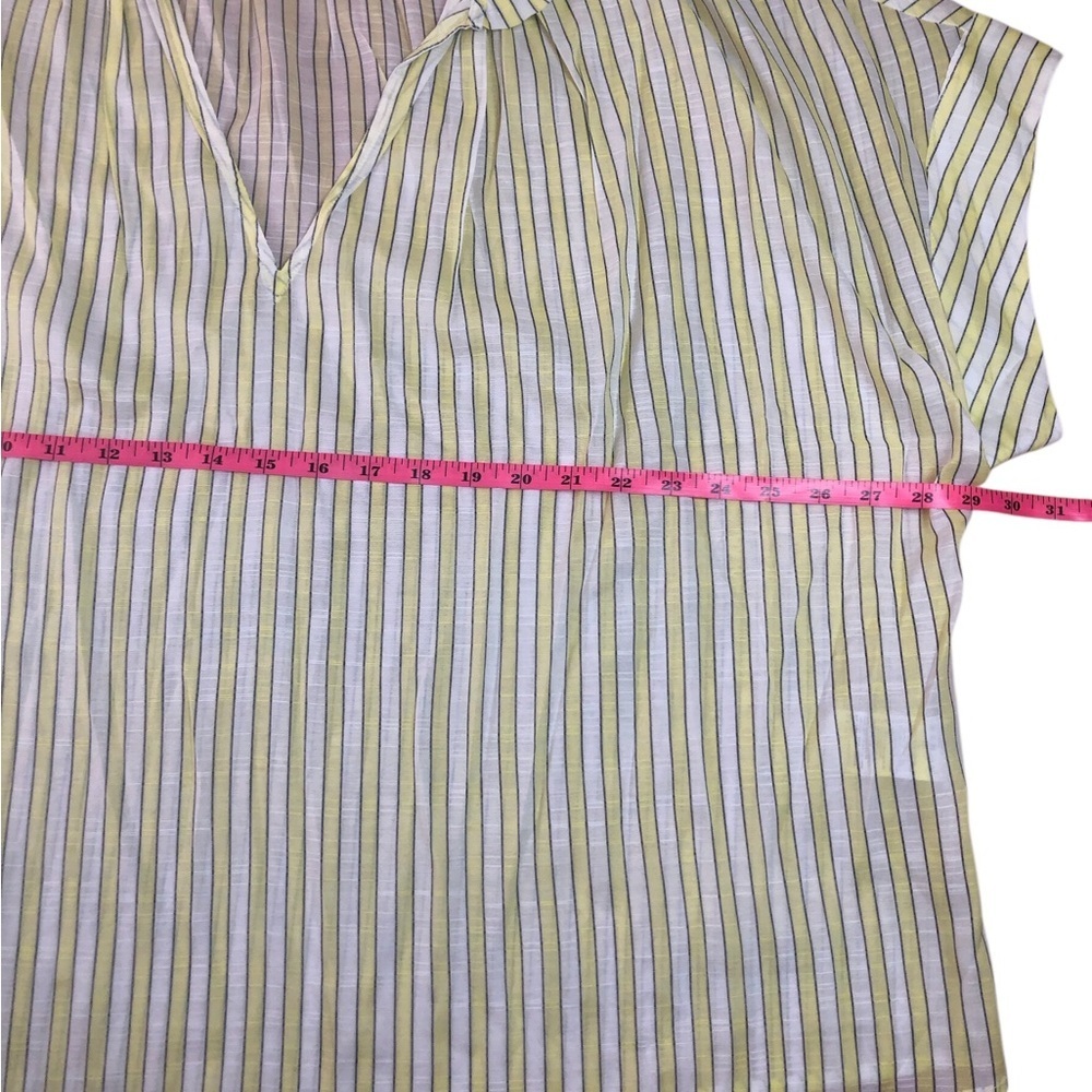 Banana Republic White Yellow Striped Short Sleeve Ruffle Collar V-Neck Blouse - Picture 8 of 9